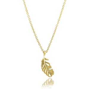 Lit Wall Gold Pendant Necklace for Women 18K Gold Plated Dainty Gold Necklace for Women, Jewelry Gift for Her(Feather)