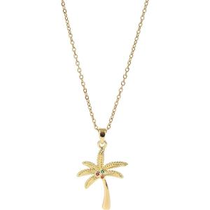 Lit Wall Gold Pendant Necklace for Women 18K Gold Plated Dainty Gold Necklace for Women, Jewelry Gift for Her(Palm Tree)