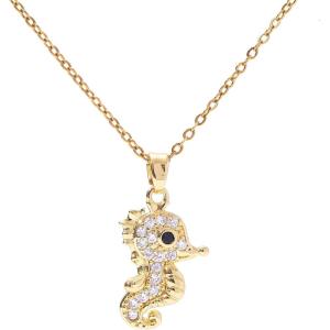 Lit Wall Gold Pendant Necklace for Women 18K Gold Plated Dainty Gold Necklace for Women, Jewelry Gift for Her(Seahorse)