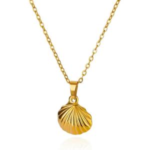 Lit Wall Gold Pendant Necklace for Women 18K Gold Plated Dainty Gold Necklace for Women, Jewelry Gift for Her(Seashell)