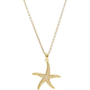 Lit Wall Gold Pendant Necklace for Women 18K Gold Plated Dainty Gold Necklace for Women, Jewelry Gift for Her(Starfish)