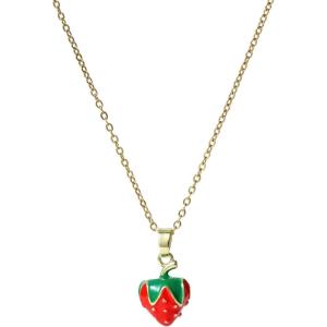 Lit Wall Gold Pendant Necklace for Women 18K Gold Plated Dainty Gold Necklace for Women, Jewelry Gift for Her(Strawberry)