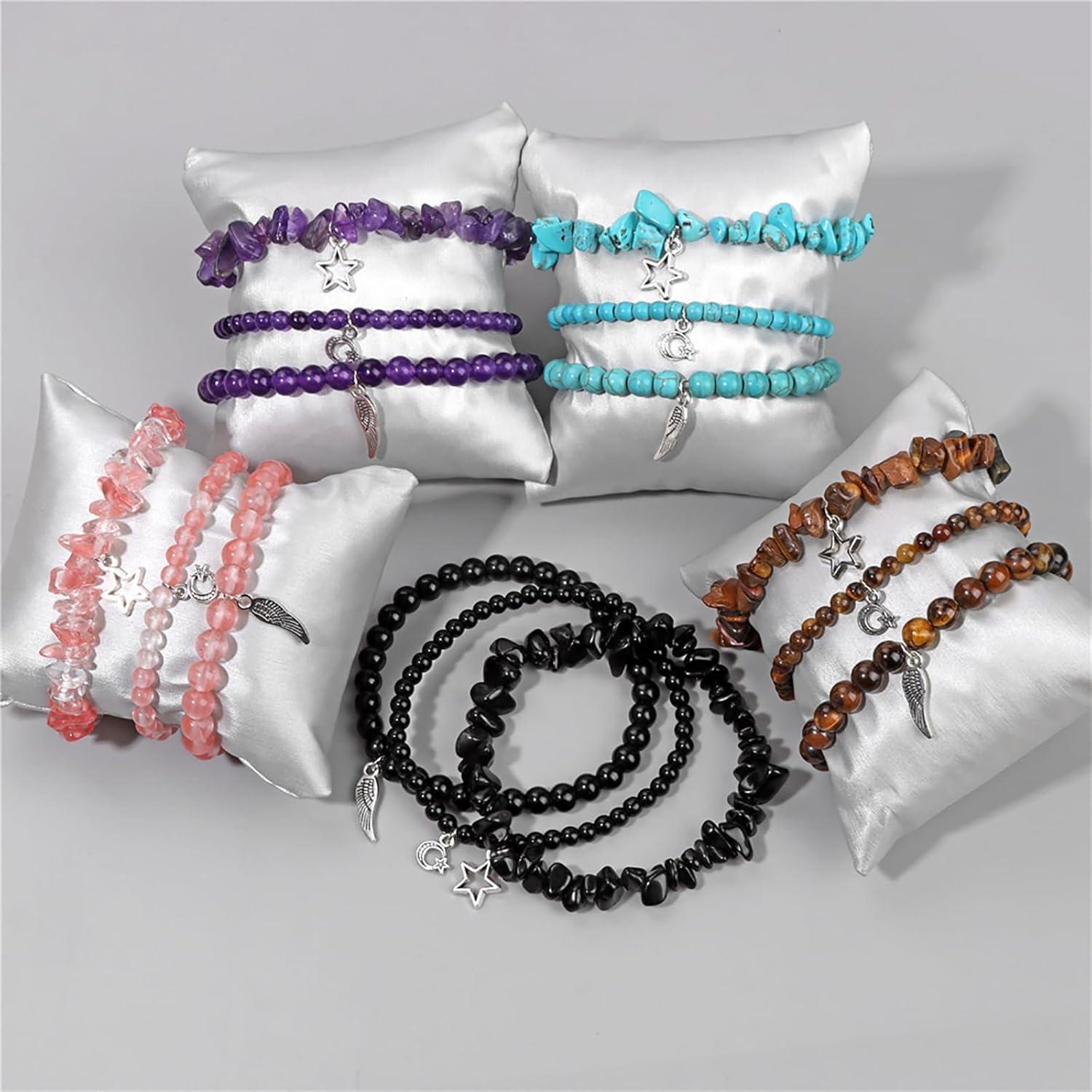 image:image3Pcs Crystal Bracelet for Women Handmade Crystals and Healing Stones Bracelets Natural Stone Beaded Bracelets Set Star Moon Feather Boho Bracelets Birthday Gifts for Women GirlsAmethyst