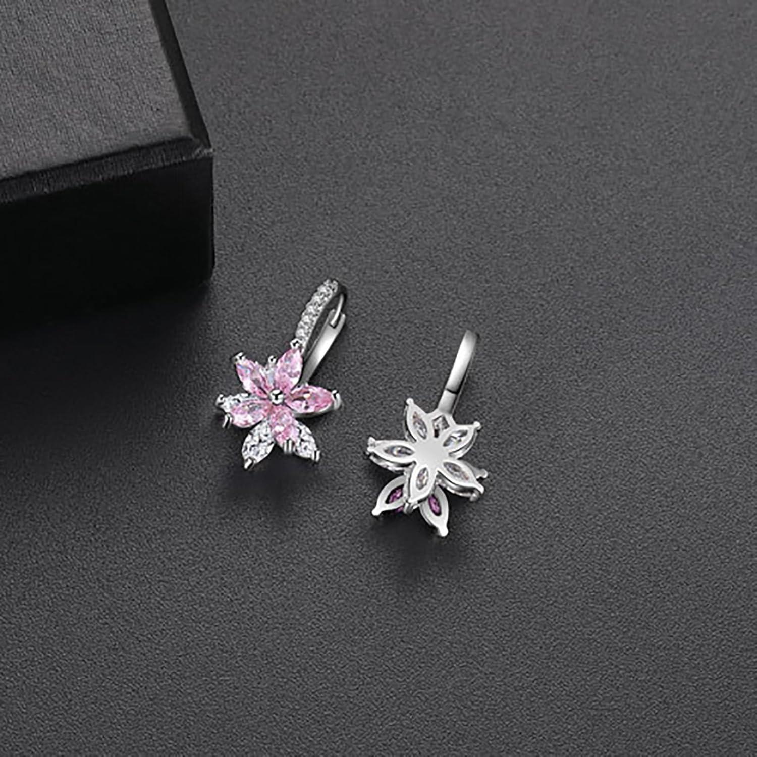 image:imageFlower Earrings for Women Trendy 18K White Gold Plated Cubic Zirconia Hypoallergenic Drop Earrings Floral Jewelry for WomenPink Flower