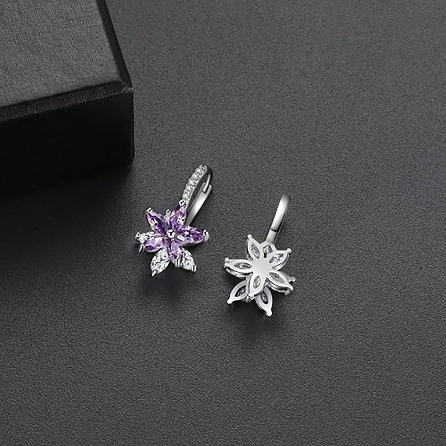 image:imageFlower Earrings for Women Trendy 18K White Gold Plated Cubic Zirconia Hypoallergenic Drop Earrings Floral Jewelry for WomenPurple Flower