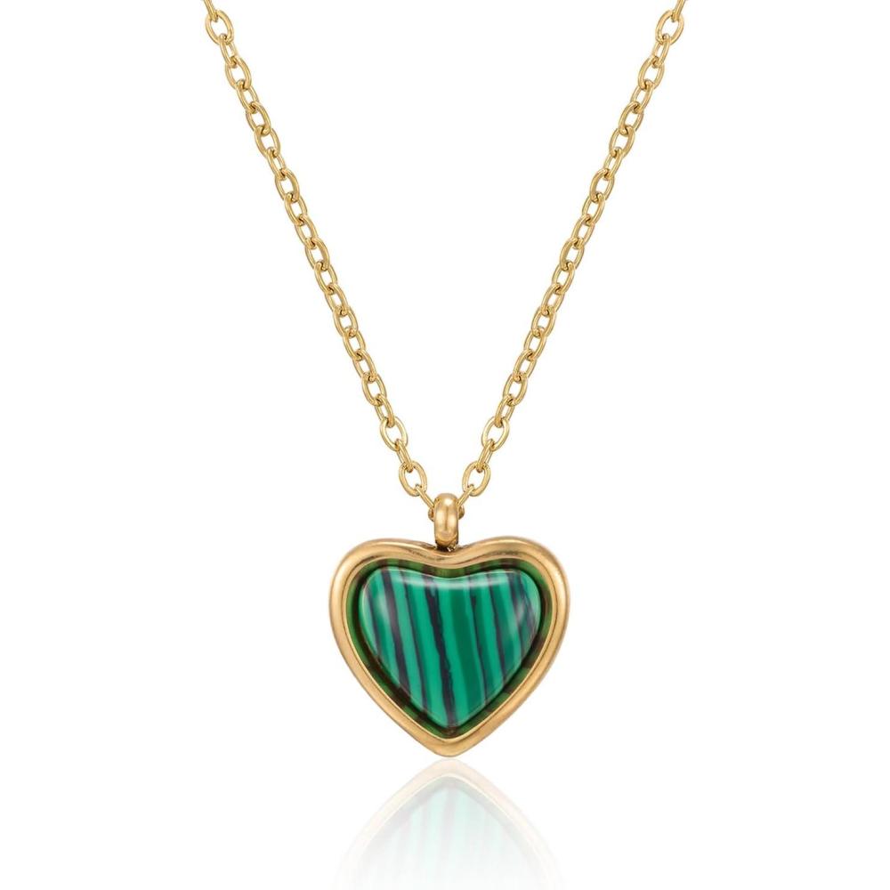 image:imageGold Heart Necklaces for Women Dainty 14K Gold Plated Adjustable Heart Shaped Necklace Heart Crystal Pendant Necklace Heart Jewelry for Womenmalachite