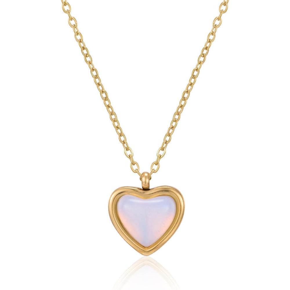image:imageGold Heart Necklaces for Women Dainty 14K Gold Plated Adjustable Heart Shaped Necklace Heart Crystal Pendant Necklace Heart Jewelry for Womenmoonstone