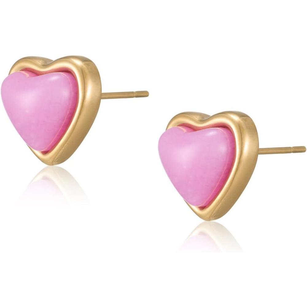 image:imageHeart Stud Earrings for Women 10mm 14K Gold Plated Handmade Heart Crystal Earrings Gemstone Earrings Birthstone Jewelry Gifts for Mother Daughter Wife Mom Girlfriend Herpink quartz