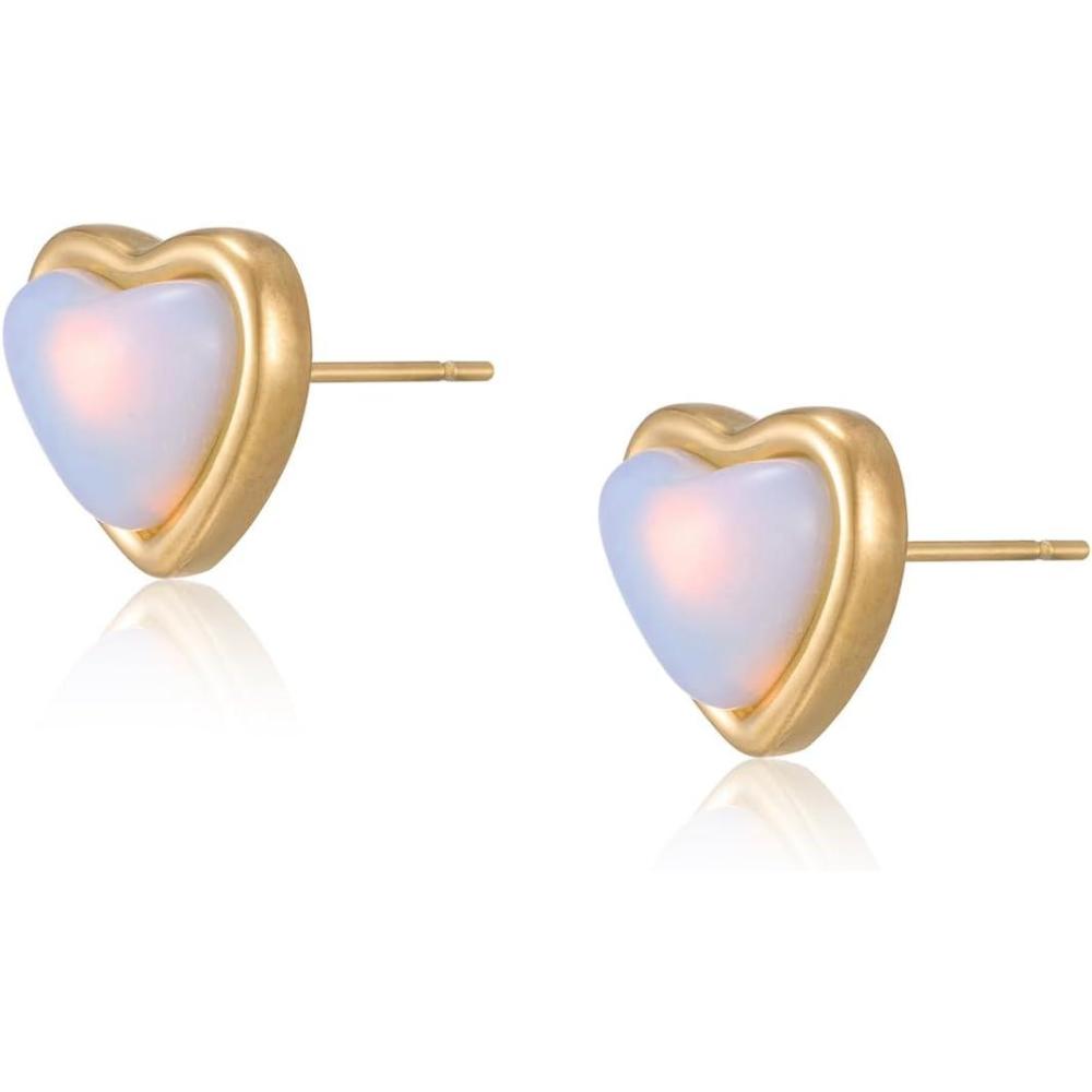 image:imageHeart Stud Earrings for Women 10mm 14K Gold Plated Handmade Heart Crystal Earrings Gemstone Earrings Birthstone Jewelry Gifts for Mother Daughter Wife Mom Girlfriend Hermoonstone