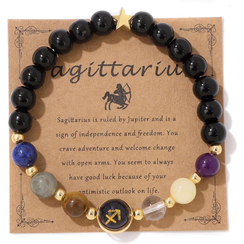image:imageZodiac Bracelets for Women 12 Constellations 8mm Healing Crystal Bracelet Mens Black Beaded Bracelets Natural Stone Bracelets Birthstone Gifts Zodiac Gifts for WomenSagittarius