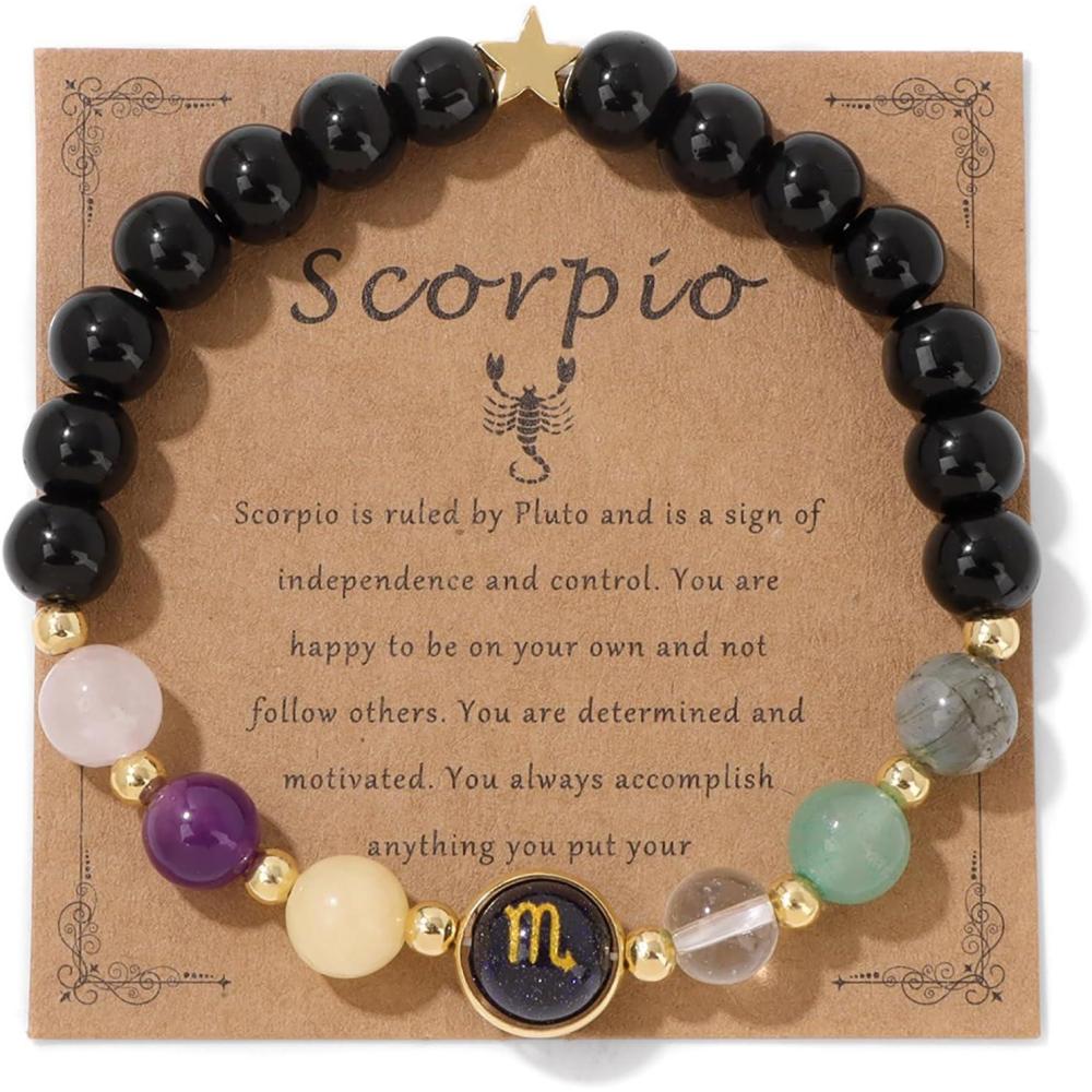 image:imageZodiac Bracelets for Women 12 Constellations 8mm Healing Crystal Bracelet Mens Black Beaded Bracelets Natural Stone Bracelets Birthstone Gifts Zodiac Gifts for WomenScorpio