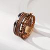 Brown Leather Bracelets for Men Boho Handmade Wrap Bracelets Stackable Sparkling Heart Bracelet Crystal Bead Cuff Bracelet with Magnetic Clasp, Birthday Christmas Jewelry Gifts for Women Men