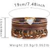 Brown Leather Bracelets for Men Boho Handmade Wrap Bracelets Stackable Sparkling Heart Bracelet Crystal Bead Cuff Bracelet with Magnetic Clasp, Birthday Christmas Jewelry Gifts for Women Men