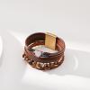 Brown Leather Bracelets for Men Boho Handmade Wrap Bracelets Stackable Sparkling Heart Bracelet Crystal Bead Cuff Bracelet with Magnetic Clasp, Birthday Christmas Jewelry Gifts for Women Men