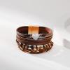 Brown Leather Bracelets for Men Boho Handmade Wrap Bracelets Stackable Sparkling Heart Bracelet Crystal Bead Cuff Bracelet with Magnetic Clasp, Birthday Christmas Jewelry Gifts for Women Men