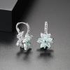 Flower Earrings for Women Trendy 18K White Gold Plated Cubic Zirconia Hypoallergenic Drop Earrings Floral Jewelry for Women(Green Flower)