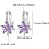 Flower Earrings for Women Trendy 18K White Gold Plated Cubic Zirconia Hypoallergenic Drop Earrings Floral Jewelry for Women(Purple Flower)