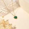 Gold Heart Necklaces for Women Dainty 14K Gold Plated Adjustable Heart Shaped Necklace Heart Crystal Pendant Necklace Heart Jewelry for Women(malachite)