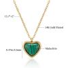 Gold Heart Necklaces for Women Dainty 14K Gold Plated Adjustable Heart Shaped Necklace Heart Crystal Pendant Necklace Heart Jewelry for Women(malachite)