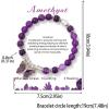 Healing Crystal Bracelet for Women 8mm Adjustable Butterfly Charm Bracelet Crystal Beaded Bracelets Butterfly Bracelets for Women Girls(Amethyst)