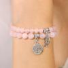 Healing Crystal Bracelet for Women Boho Tree of Life and Leaf Charm Bracelet Crystal Beaded Bracelets Anxiety Spiritual Gemstone Bracelet Natural Stone Stretch Bracelets Healing Gifts for Women(rose quartz)