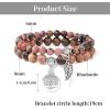 Healing Crystal Bracelet for Women Boho Tree of Life and Leaf Charm Bracelet Crystal Beaded Bracelets Anxiety Spiritual Gemstone Bracelet Natural Stone Stretch Bracelets Healing Gifts for Women(rhodonite)