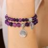 Healing Crystal Bracelet for Women Boho Tree of Life and Leaf Charm Bracelet Crystal Beaded Bracelets Anxiety Spiritual Gemstone Bracelet Natural Stone Stretch Bracelets Healing Gifts for Women(amethyst)