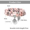 Healing Crystal Bracelet for Women Boho Tree of Life and Leaf Charm Bracelet Crystal Beaded Bracelets Anxiety Spiritual Gemstone Bracelet Natural Stone Stretch Bracelets Healing Gifts for Women(pink zebra jasper)