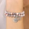 Healing Crystal Bracelet for Women Boho Tree of Life and Leaf Charm Bracelet Crystal Beaded Bracelets Anxiety Spiritual Gemstone Bracelet Natural Stone Stretch Bracelets Healing Gifts for Women(rhodonite)