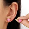 Heart Stud Earrings for Women 10mm 14K Gold Plated Handmade Heart Crystal Earrings Gemstone Earrings Birthstone Jewelry Gifts for Mother Daughter Wife Mom Girlfriend Her(pink quartz)