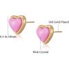 Heart Stud Earrings for Women 10mm 14K Gold Plated Handmade Heart Crystal Earrings Gemstone Earrings Birthstone Jewelry Gifts for Mother Daughter Wife Mom Girlfriend Her(pink quartz)