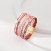 Leather Wrap Bracelets for Women Boho Trendy Handmade Stacked Sparkling Heart Bracelet Crystal Beads Cuff Bracelet with Magnetic Clasp, Valentine’s Day Gifts for Women Teens Girls(Pink)