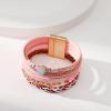 Leather Wrap Bracelets for Women Boho Trendy Handmade Stacked Sparkling Heart Bracelet Crystal Beads Cuff Bracelet with Magnetic Clasp, Valentine’s Day Gifts for Women Teens Girls(Pink)