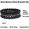 Lit Wall 3Pcs 8mm Mens Beaded Bracelets Natural Stone Bracelets Tiger Eye Men Bracelet Set Adjustable Mens Bead Bracelet Black Crystal Stretch Bracelets Men Jewelry Gift