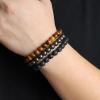 Lit Wall 3Pcs 8mm Mens Beaded Bracelets Natural Stone Bracelets Tiger Eye Men Bracelet Set Adjustable Mens Bead Bracelet Black Crystal Stretch Bracelets Men Jewelry Gift