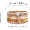 Rose Gold Leather Bracelets for Women Boho Handmade Wrap Bracelets Stackable Sparkling Heart Bracelet Crystal Bead Cuff Bracelet with Magnetic Clasp, Birthday Christmas Jewelry Gifts for Women