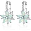 Flower Earrings for Women Trendy 18K White Gold Plated Cubic Zirconia Hypoallergenic Drop Earrings Floral Jewelry for Women(Green Flower)