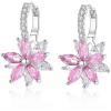 Flower Earrings for Women Trendy 18K White Gold Plated Cubic Zirconia Hypoallergenic Drop Earrings Floral Jewelry for Women(Pink Flower)