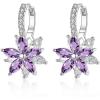 Flower Earrings for Women Trendy 18K White Gold Plated Cubic Zirconia Hypoallergenic Drop Earrings Floral Jewelry for Women(Purple Flower)