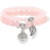 Healing Crystal Bracelet for Women Boho Tree of Life and Leaf Charm Bracelet Crystal Beaded Bracelets Anxiety Spiritual Gemstone Bracelet Natural Stone Stretch Bracelets Healing Gifts for Women(rose quartz)