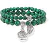 Healing Crystal Bracelet for Women Boho Tree of Life and Leaf Charm Bracelet Crystal Beaded Bracelets Anxiety Spiritual Gemstone Bracelet Natural Stone Stretch Bracelets Healing Gifts for Women(malachite)