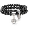 Healing Crystal Bracelet for Women Boho Tree of Life and Leaf Charm Bracelet Crystal Beaded Bracelets Anxiety Spiritual Gemstone Bracelet Natural Stone Stretch Bracelets Healing Gifts for Women(black tourmaline)