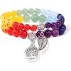 Healing Crystal Bracelet for Women Boho Tree of Life and Leaf Charm Bracelet Crystal Beaded Bracelets Anxiety Spiritual Gemstone Bracelet Natural Stone Stretch Bracelets Healing Gifts for Women(7 chakra)