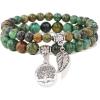 Healing Crystal Bracelet for Women Boho Tree of Life and Leaf Charm Bracelet Crystal Beaded Bracelets Anxiety Spiritual Gemstone Bracelet Natural Stone Stretch Bracelets Healing Gifts for Women(african turquoise)