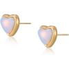Heart Stud Earrings for Women 10mm 14K Gold Plated Handmade Heart Crystal Earrings Gemstone Earrings Birthstone Jewelry Gifts for Mother Daughter Wife Mom Girlfriend Her(moonstone)