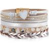 Leather Wrap Bracelets for Women Boho Trendy Handmade Stacked Sparkling Heart Bracelet Crystal Beads Cuff Bracelet with Magnetic Clasp, Valentine’s Day Gifts for Women Teens Girls(Gray)