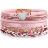 Leather Wrap Bracelets for Women Boho Trendy Handmade Stacked Sparkling Heart Bracelet Crystal Beads Cuff Bracelet with Magnetic Clasp, Valentine’s Day Gifts for Women Teens Girls(Pink)