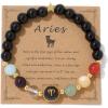 Zodiac Bracelets for Women 12 Constellations 8mm Healing Crystal Bracelet Mens Black Beaded Bracelets Natural Stone Bracelets Birthstone Gifts Zodiac Gifts for Women(Aries)
