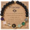 Zodiac Bracelets for Women 12 Constellations 8mm Healing Crystal Bracelet Mens Black Beaded Bracelets Natural Stone Bracelets Birthstone Gifts Zodiac Gifts for Women(Pisces)