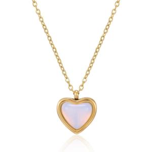 Gold Heart Necklaces for Women Dainty 14K Gold Plated Adjustable Heart Shaped Necklace Heart Crystal Pendant Necklace Heart Jewelry for Women(moonstone)